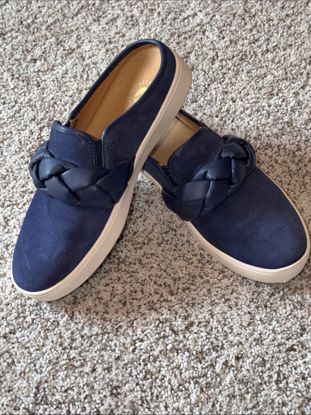 REVITALIGN Navy Braided-Accent Mules